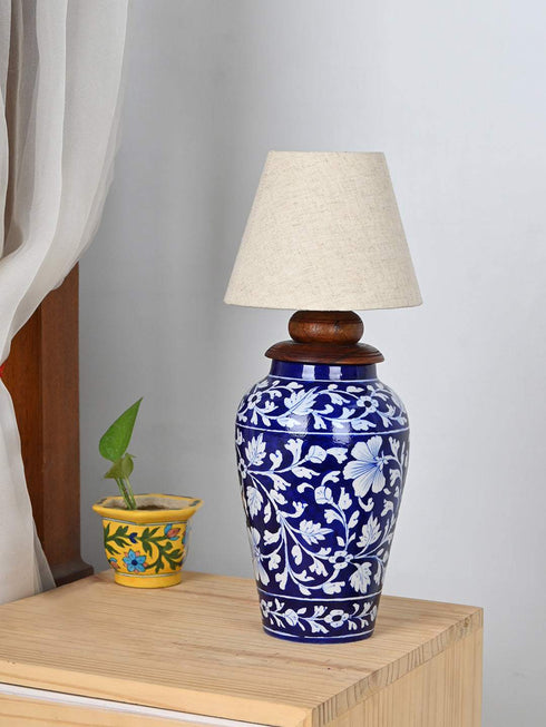 JAIPUR BLUE POTTERY HANDIYA TABLE LAMP WITHOUT SHADE